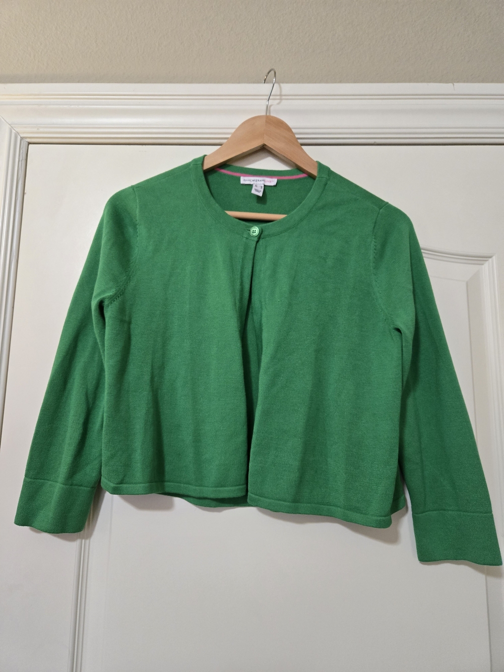 Isaac Mizrahi Kelly Green Single-Button Crew Cardigan